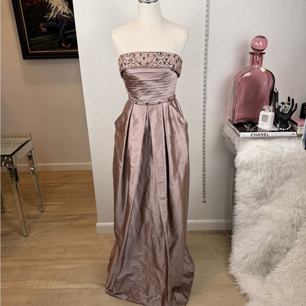 NWT Vintage Kay Unger (Saks) Raw Silk Gown with Wrap & Pockets/Rose Mauve/4‎